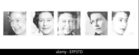 La Reine Elizabeth, Stamps - Londres - 1951-2001 : La Reine Elizabeth Assortiment d'anniversaire tampons imprimés à Londres, Royaume-Uni Banque D'Images