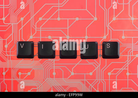 Les touches du clavier s'établissait les virus word , sur fond rouge Banque D'Images