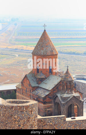 Vallée de l'Ararat, l'église de la Sainte Mère de Dieu (St. Astvatzatzin), Khor Virap, Province d'Ararat, l'Arménie Banque D'Images