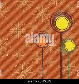 Abstract forêt avec arbres et fleurs rétro Illustration de Vecteur