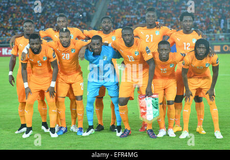 Bata, en Guinée équatoriale. Le 08 février, 2015. Finale de la coupe d'Afrique des nations. Côte d'ivoire d'avant-match de l'équipe l'équipe de la Côte d'Ivoire a remporté la finale contre le Ghana avec un 9-8 spectaculaire victoire de tirs. Credit : Action Plus Sport/Alamy Live News Banque D'Images