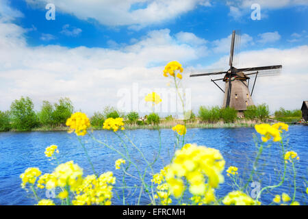 Ancien moulin dans Kinderdijk-Elshout Pays-Bas Banque D'Images