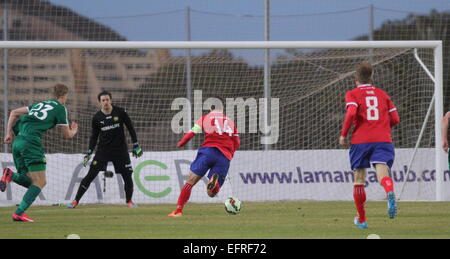 La Manga Club, Espagne. 9 Février, 2015. X : copa Vestsjælland (Danemark) contre Hammarby (Suède) Rasmus Festersen scores pour Vestsjælland Vestsjælland a remporté le match 3-1. Crédit : Tony Henshaw/Alamy Live News Banque D'Images