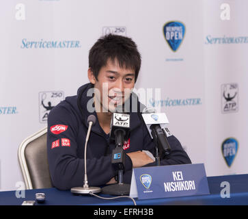 Miami Beach, FL, USA. Feb 9, 2015. Memphis, TN - 9 février : Kei Nishikori(JPN) au 2015 Memphis à Memphis Tennessee presseur ouvert avant sa première journée de play.Photographe Andrew Patron/Zuma Wire Crédit : Andrew Patron/ZUMA/Alamy Fil Live News Banque D'Images