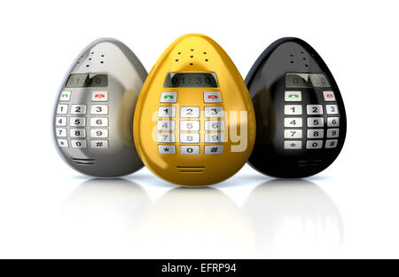 Ensemble de fantaisie d'or à bouton-poussoir ou Téléphones intelligents Téléphones mobiles comme l'œuf de Pâques. Concept Banque D'Images