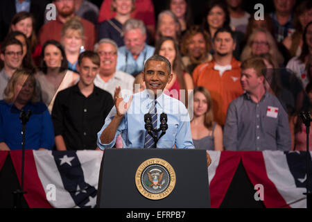 Le président des États-Unis, Barack Obama parle à Austin, TX, USA le 10 juillet 2014. Banque D'Images