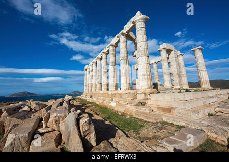 Temple de Poséidon (dieu grec de la mer), la mythologie, Le Cap Sounion, en Grèce Banque D'Images