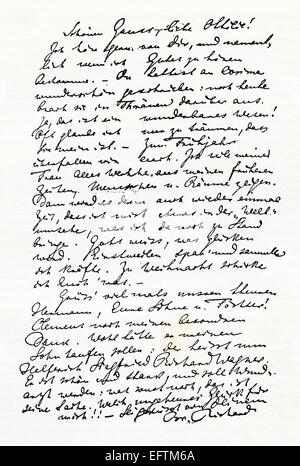 L'échantillon de l'écriture d'une lettre écrite par Richard Wagner. Wilhelm Richard Wagner, 1813 - 1883. Compositeur allemand. Banque D'Images