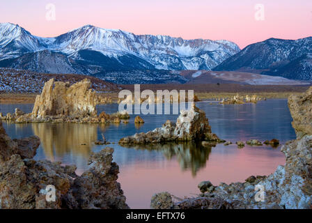 Lac Mono l'aube, l'Est de la Sierra Nevada, en Californie. Banque D'Images