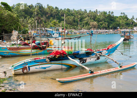 Des bateaux de pêche, Mirissa, province du Sud, le Sri Lanka. Banque D'Images