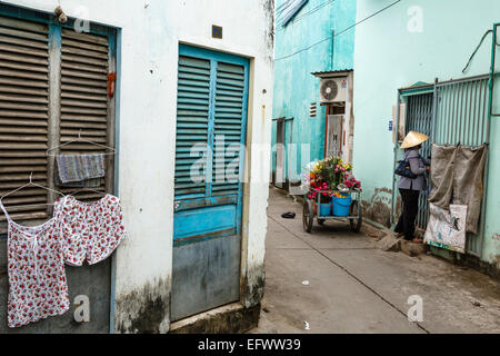Marchande de fleurs, Can Tho, Delta du Mékong, Vietnam Banque D'Images