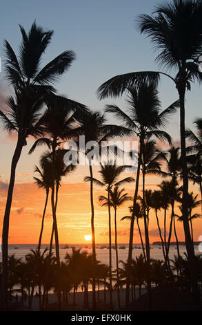 République dominicaine. Lever du soleil sur l'Atlantique, vue de Punta Cana Beach sur la côte est. 2015. Banque D'Images