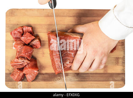 Faire cuire le filet de bœuf frais haché couteau Banque D'Images