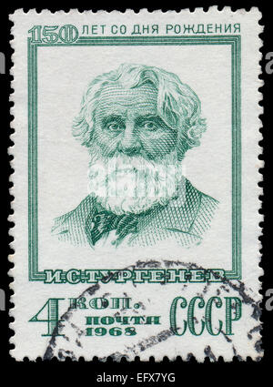 Urss - circa 1968 : poster de timbres en URSS (Russie) et montre portrait de l'écrivain russe Ivan Tourgueniev (1818-1883), circa 196 Banque D'Images