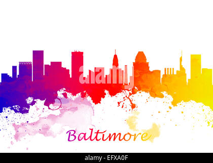 Aquarelle art print de la skyline de Baltimore USA belle l'Art de mur / Home Déco Canvas Prints Image. Excellente présentation en Banque D'Images