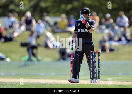 Christchurch, Nouvelle-Zélande. Feb 11, 2015. Christchurch, Nouvelle-Zélande - 11 février 2015 - Brendon McCullum de la Nouvelle-Zélande au cours de l'ICC Cricket World Cup Warm Up Match entre la Nouvelle-Zélande et l'Afrique du Sud, à Hagley Oval le 11 février 2015 à Christchurch, Nouvelle-Zélande. © dpa/Alamy Live News Banque D'Images