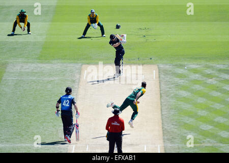 Christchurch, Nouvelle-Zélande. Feb 11, 2015. Christchurch, Nouvelle-Zélande - 11 février 2015 - Kane Williamson de la Nouvelle-Zélande au cours de l'ouatine ICC Cricket World Cup Warm Up Match entre la Nouvelle-Zélande et l'Afrique du Sud, à Hagley Oval le 11 février 2015 à Christchurch, Nouvelle-Zélande. © dpa/Alamy Live News Banque D'Images