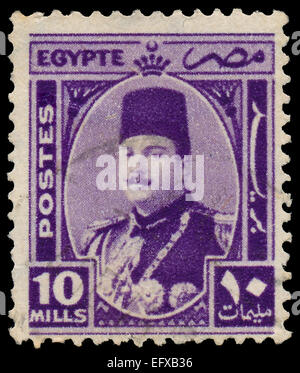 Égypte - circa 1944 : timbres par l'Égypte, montre le roi Farouk, vers 1944. Banque D'Images