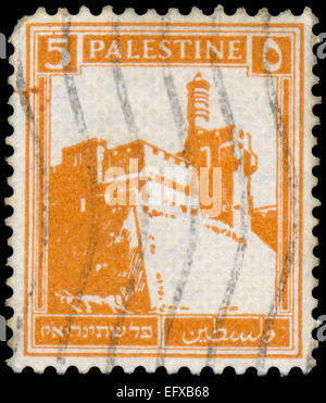 PALESTINE - VERS 1927 : un timbre imprimé en Palestine montre Citadelle Tour de David, vers 1927 Banque D'Images