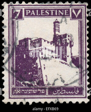 PALESTINE - VERS 1927 : un timbre imprimé en Palestine montre Citadelle Tour de David, vers 1927 Banque D'Images