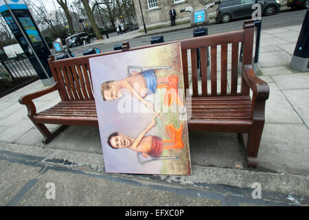 Westminster, London, UK. 11 Février, 2015. Artiste Kaya Mar montre ses peintures politiques récentes du premier ministre David Cameron à la lumière du récent scandale d'évitement de l'impôt de la HSBC. Credit : amer ghazzal/Alamy Live News Banque D'Images