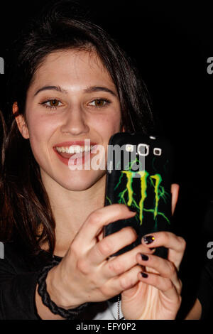 Turin, Italie. Feb 11, 2015. Lodovica Comello selfies prendre une. Crédit : Elena Aquila/Pacific Press/Alamy Live News Banque D'Images