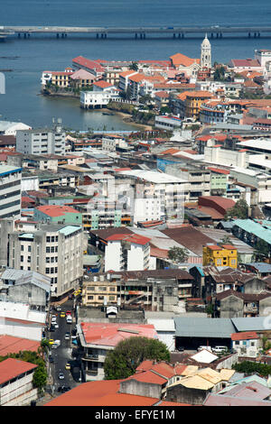 La ville de Panama, Panama, vieille ville, Casco Viejo, vu de Ancon Hill. Vieille ville , ville historique Panama City Central Americ Banque D'Images