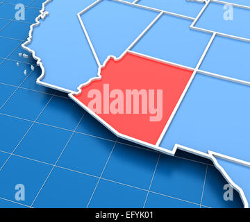 De rendu 3D avec carte des Etats-Unis a mis en évidence l'état de l'Arizona Banque D'Images