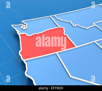 De rendu 3D avec carte des Etats-Unis a mis en évidence l'état de l'Oregon Banque D'Images