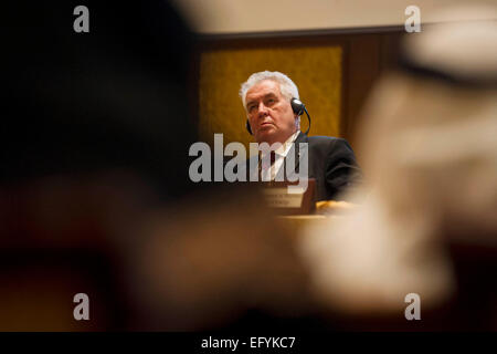 Abu Dhabi, Emirats Arabes Unis. 12 Février, 2015. Le président tchèque Milos Zeman assiste à business forum à Abu Dhabi, Émirats arabes unis, le 12 février 2015. © David/Tanecek CTK Photo/Alamy Live News Banque D'Images