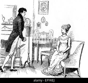 Orgueil et préjugés Illustration par Hugh Thomson pour une édition de 1894 du roman de Jane Austen montre Mr Darcy propose d'Elizabeth Bennett (chapitre 34) Banque D'Images