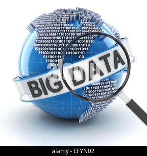 Le big data avec digital globe et loupe, 3D render Banque D'Images
