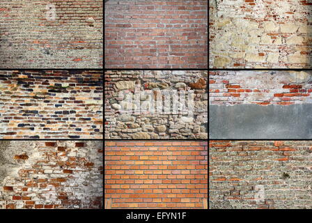 Old weathered des murs en brique de textures, de collection en un collage Banque D'Images