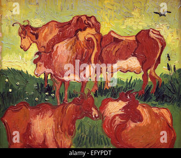 Les vaches, 1890 peinture post-impressionniste de Vincent van Gogh, créée comme une étude colorée après une gravure de Jacob Jordaens étude de cinq vaches. Banque D'Images