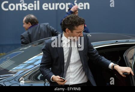 Bruxelles, Belgique. 12 Février, 2015. Le chef de l'Eurogroupe et le ministre des Finances néerlandais Jeroen Dijsselbloem arrive à un sommet européen à Bruxelles, en Belgique, le jeudi 12 février, 2015. © Jakub Dospiva/CTK Photo/Alamy Live News Banque D'Images