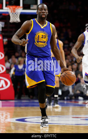 9 février 2015 : Golden State Warriors l'avant Draymond Green (23) en action au cours de la NBA match entre les Golden State Warriors et les Philadelphia 76ers au Wells Fargo Center de Philadelphie, Pennsylvanie. Les Golden State Warriors a gagné 89-84. Banque D'Images