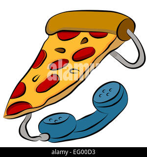 L'image d'une Hotline téléphonique pizza caricature. Banque D'Images