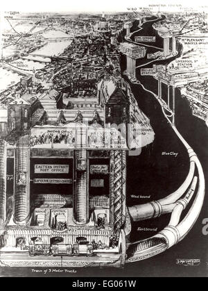 Bureau de poste de métro souterrain - homme l'exploitation d'un véhicule de manœuvre elle a fonctionné pendant 22 heures par jour de 1927 à 2003 et à son apogée, elle employait 220 travailleurs. Le bureau de poste de métro souterrain ð Mail Rail Ð silencieusement et avec zèle a couru sous les rues de Londres largement inaperçue pendant plus de trois quarts de siècle. Mais depuis 2003, le premier monde, sans conducteur ferroviaire électrifié a mis en sommeil d'une poignée d'ingénieurs pour le maintenir. Aux termes des nouvelles dispositions élaborées par la British Postal Museum & Archive, qui pourraient tous être sur le point de changer. Dans le cadre d'un régime de 22m € pour offrir un nouveau, Banque D'Images