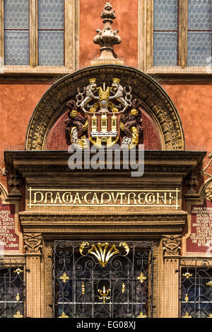 Praga caput regni, Prague Le chef de l'uni, Prague Old Town Hall inscription Banque D'Images