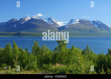 Paysage sur Sarek national park avec mont Akka et le lac Akkajaure, Gällivare, en Laponie suédoise Banque D'Images