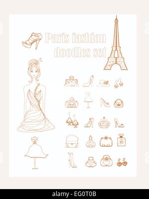 Paris fashion doodles set Illustration de Vecteur