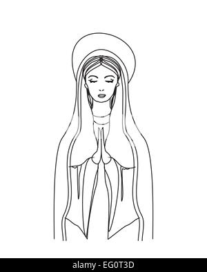 Sainte Vierge Marie en noir et blanc dessin de contour Illustration de Vecteur