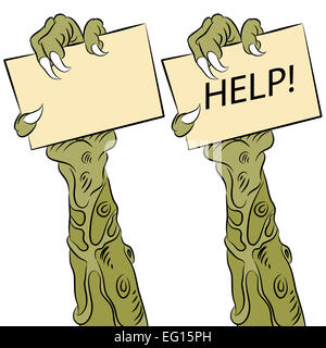 L'image d'une griffe monster holding help sign. Banque D'Images