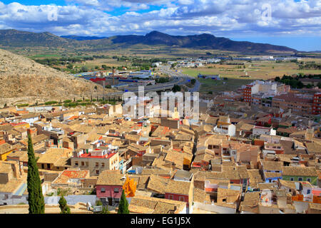 Cityscape de Atalaya Château, Villena, Communauté Valencienne, Espagne Banque D'Images