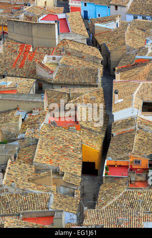 Cityscape de Atalaya Château, Villena, Communauté Valencienne, Espagne Banque D'Images