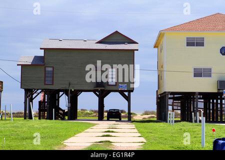 Maisons sur pilotis de Galveston, Texas USA Banque D'Images