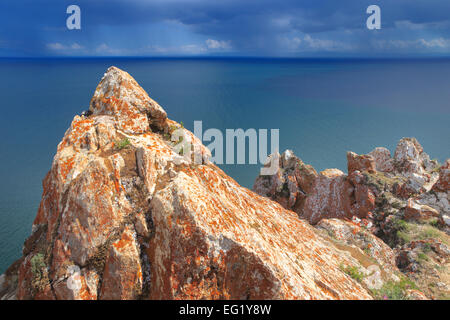 L'île Olkhon, entre la côte et Ugury Khoboy, Baikal lake, Russie Banque D'Images