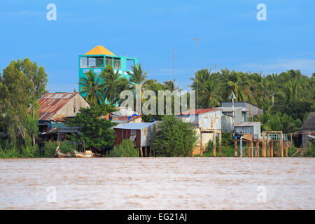 Vue sur le fleuve du Mékong delta, Chau Doc, An Giang, Vietnam Banque D'Images