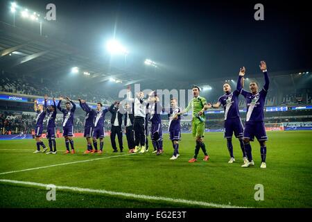 Anderlecht, Bruxelles, Belgique. 12 Février, 2015. Demi-finale de la Coupe de Belgique. Anderlecht et Gand. Le RSC Anderlecht célèbrent leur victoire au coup de sifflet final © Plus Sport Action/Alamy Live News Banque D'Images