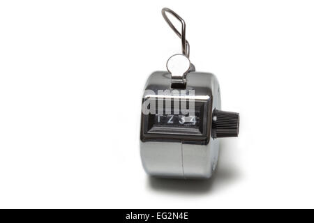 Cliquez sur Tally counter montrant 1234 isolé sur fond blanc Banque D'Images